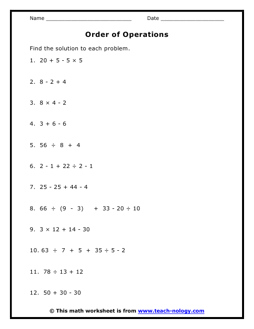 order of operations critical thinking questions